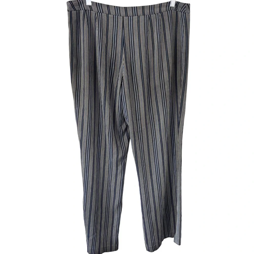 Ann Taylor Loft Sz 8 Gray Blue Stripe Wide Leg Lightweight Coastal Career Pants